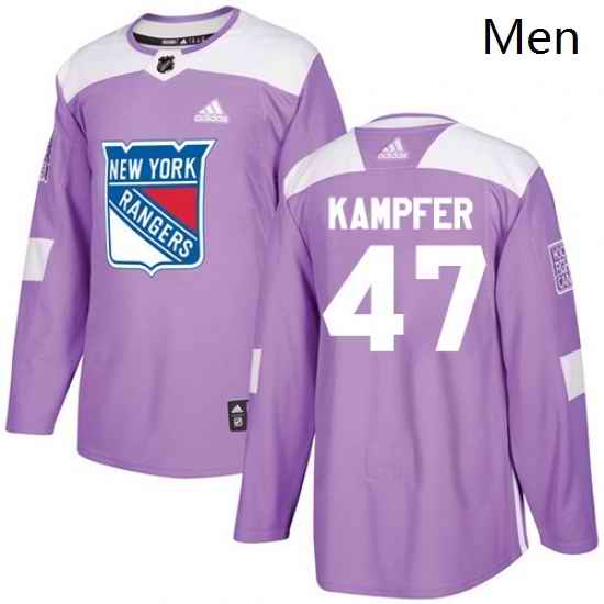 Mens Adidas New York Rangers 47 Steven Kampfer Authentic Purple Fights Cancer Practice NHL Jersey